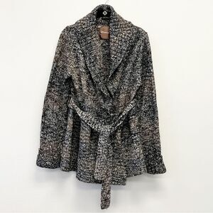 525 America Wool Blend Marled Knit Ombré Fit & Flare Peplum Wrap Cardigan, Med